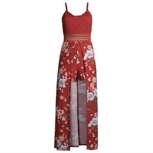 No Boundaries Size Xs Floral Red Maxi Romper Dress